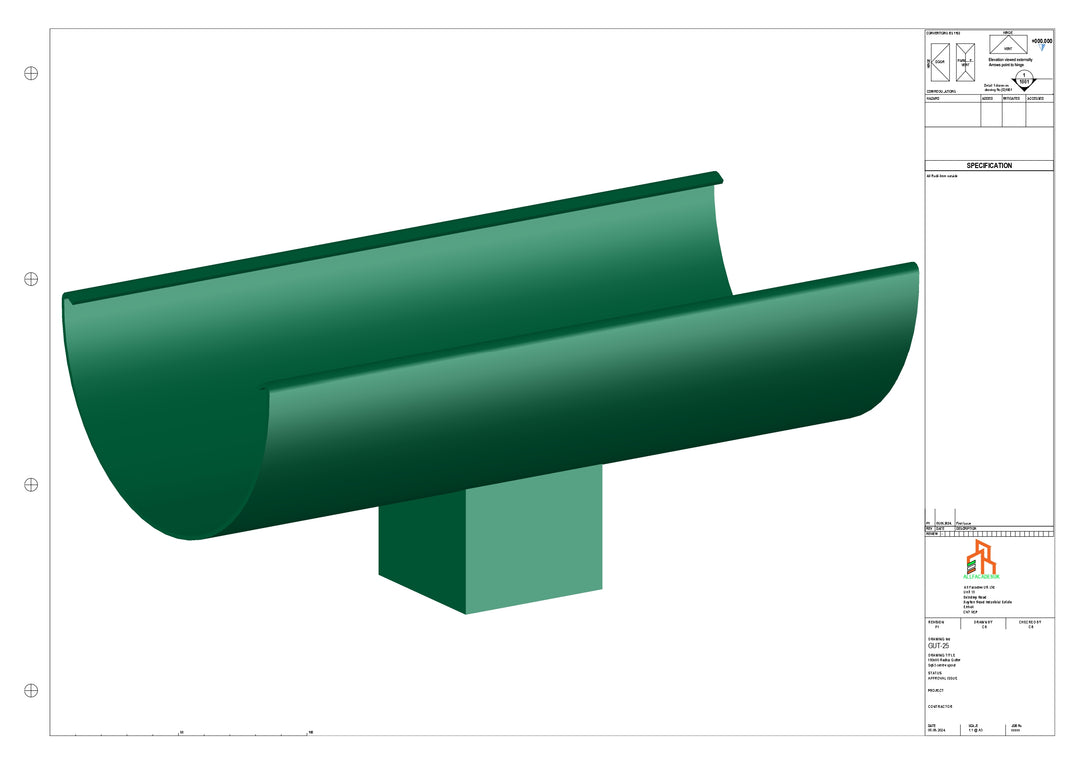 Aluminium Radius Gutter - Type 3 - Centre Spout - 76 Sq