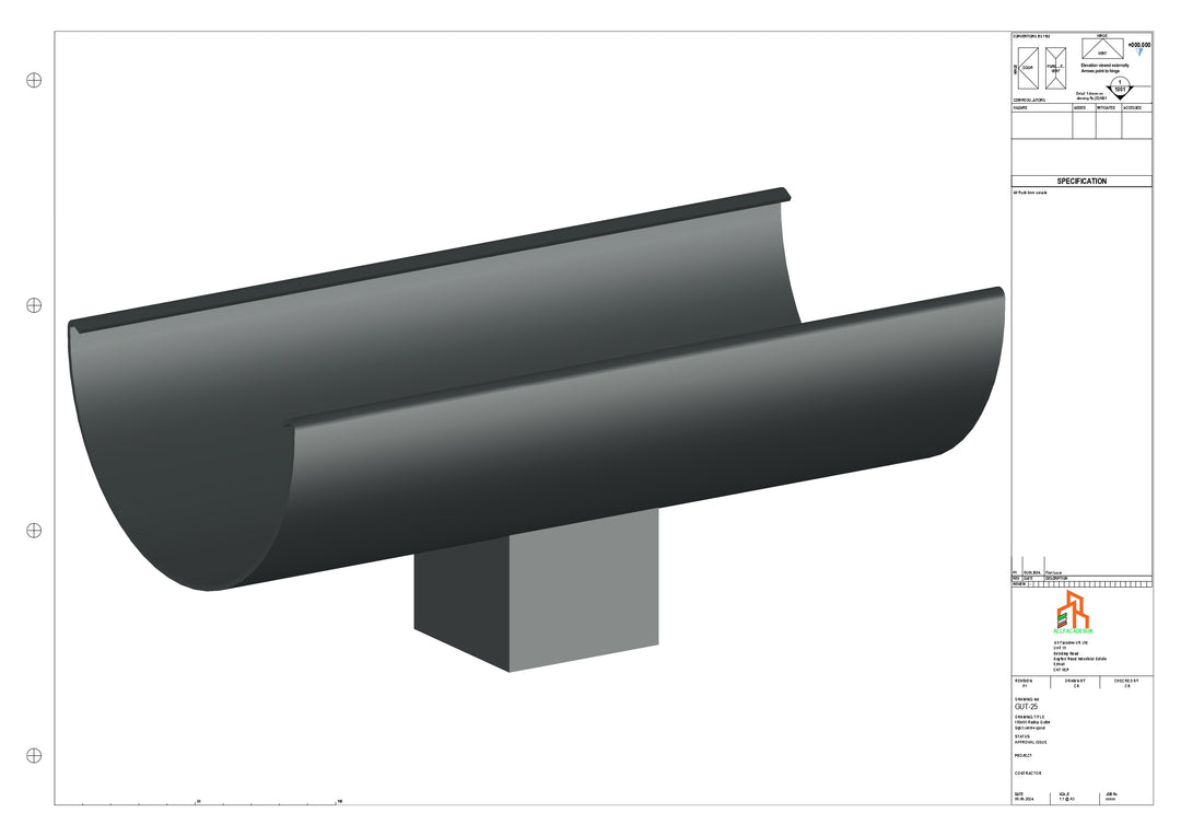 Aluminium Radius Gutter - Type 3 - Centre Spout - 100 Sq