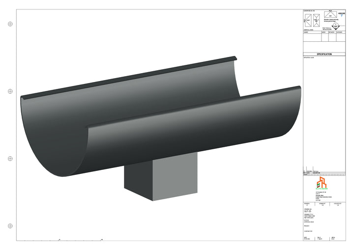 Aluminium Radius Gutter - Type 3 - Centre Spout - 100 Sq