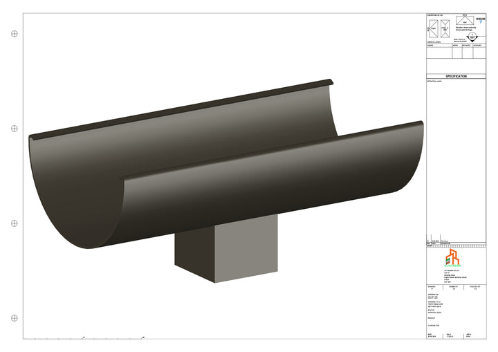Aluminium Radius Gutter - Type 3 - Centre Spout - 100 Sq