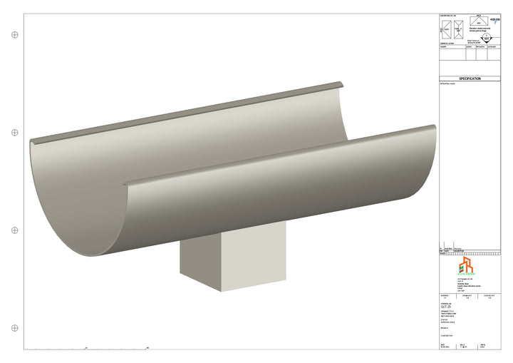 Aluminium Radius Gutter - Type 3 - Centre Spout - 76 Sq