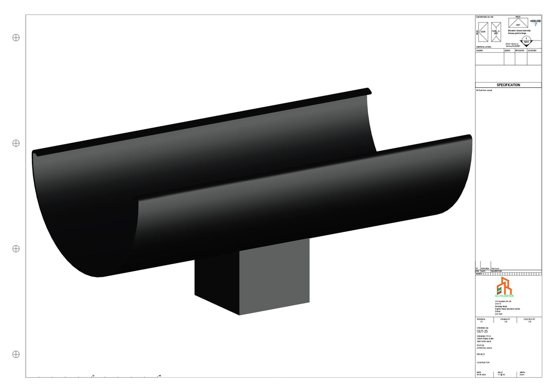 Aluminium Radius Gutter - Type 3 - Centre Spout - 76 Sq