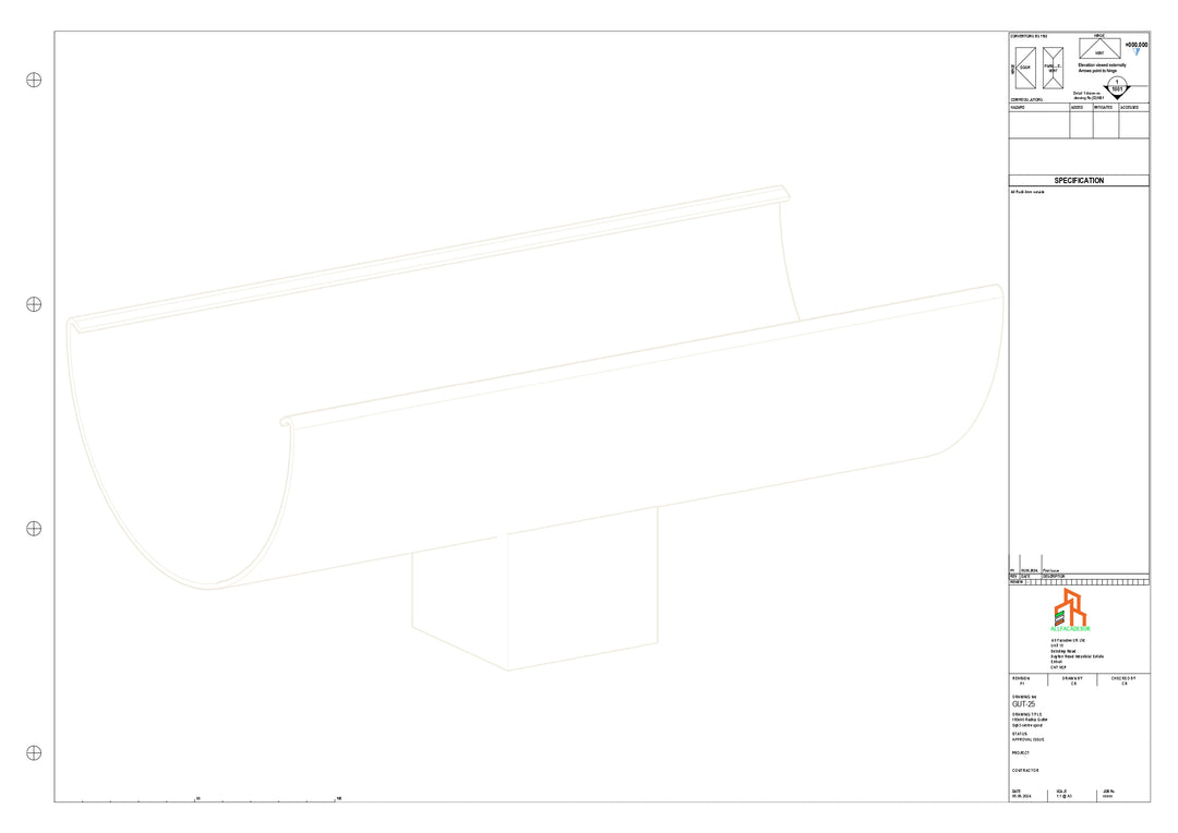 Aluminium Radius Gutter - Type 3 - Centre Spout - 76 Sq