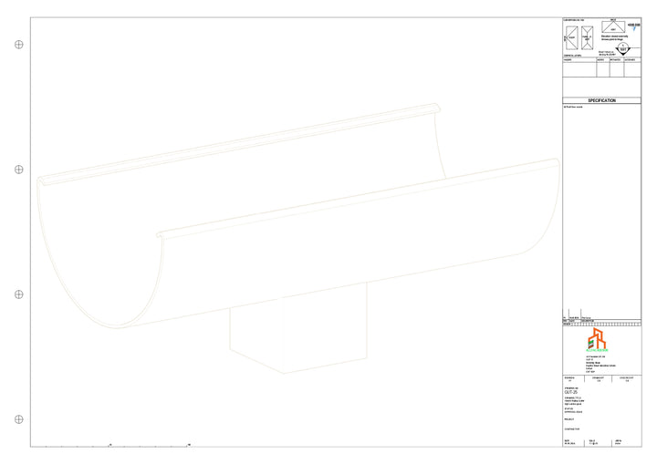 Aluminium Radius Gutter - Type 3 - Centre Spout - 100 Sq