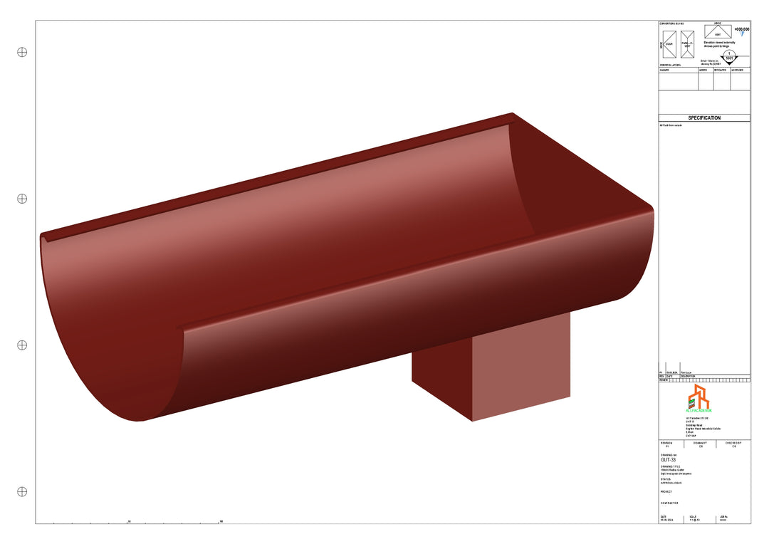 Aluminium Radius Gutter - Type 2 - End Spout - 63 Sq