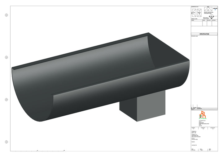 Aluminium Radius Gutter - Type 2 - End Spout - 63 Sq
