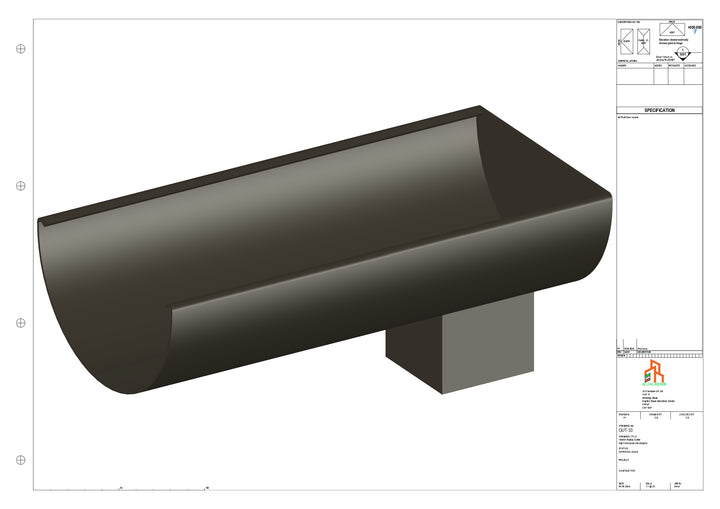 Aluminium Radius Gutter - Type 2 - End Spout - 63 Sq