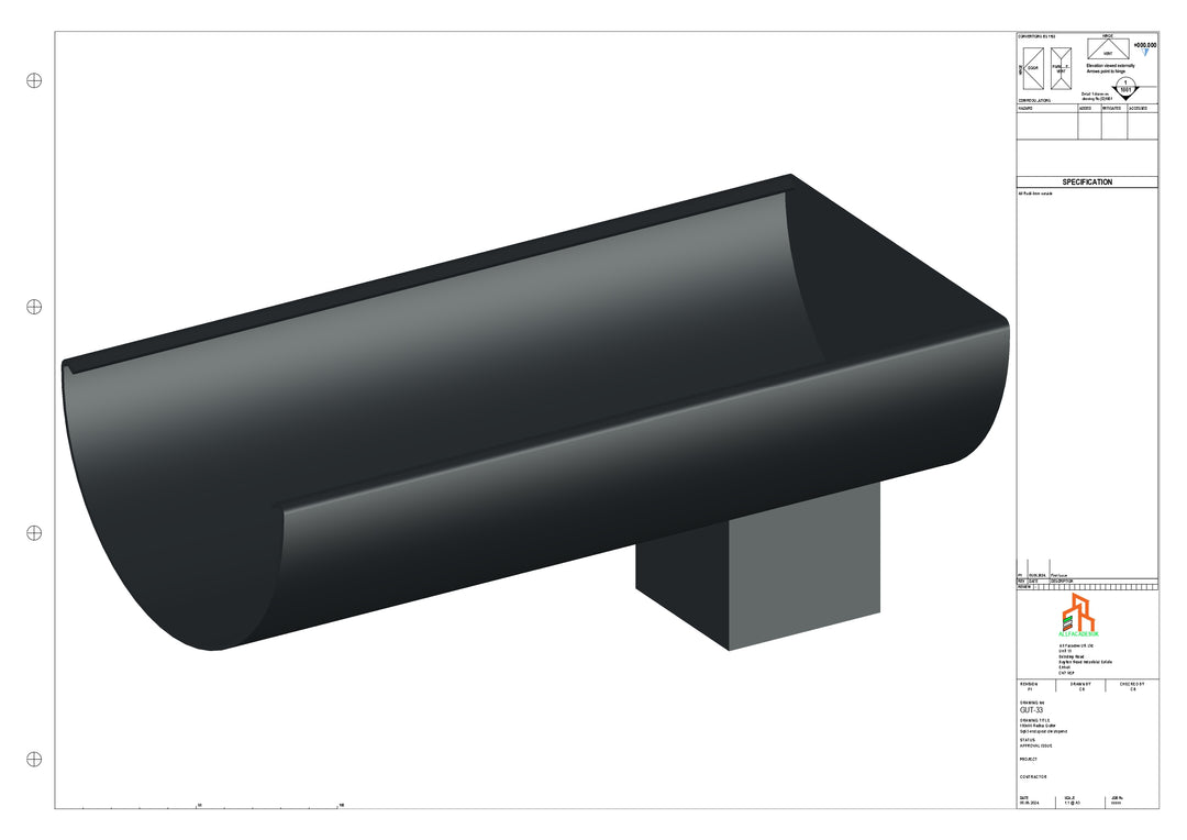 Aluminium Radius Gutter - Type 2 - End Spout - 63 Sq