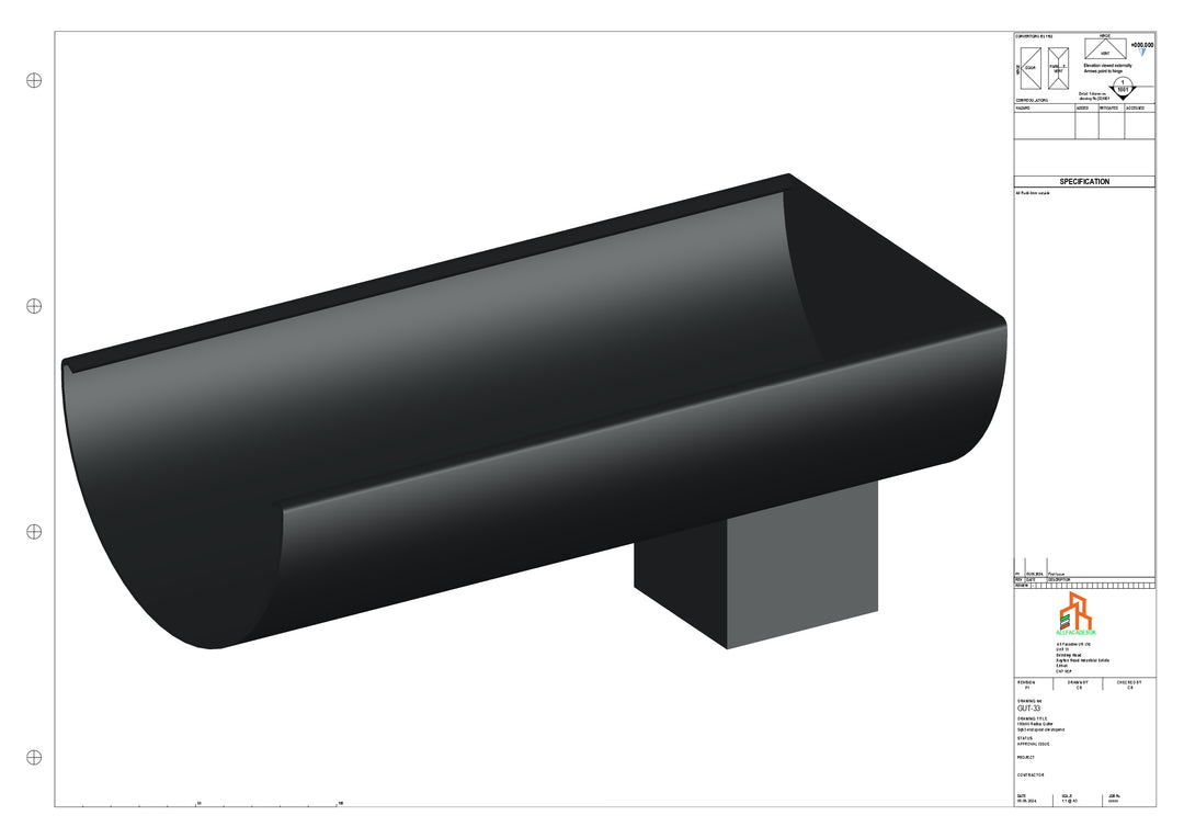 Aluminium Radius Gutter - Type 2 - End Spout - 100 Sq