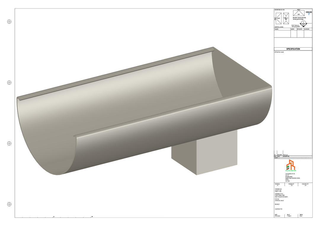 Aluminium Radius Gutter - Type 2 - End Spout - 100 Sq