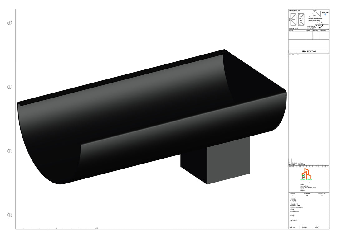 Aluminium Radius Gutter - Type 2 - End Spout - 100 Sq