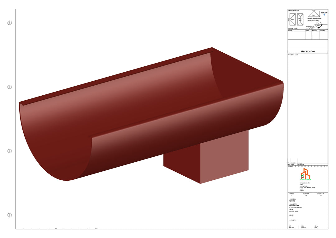 Aluminium Radius Gutter - Type 3 - End Spout - 76 Sq