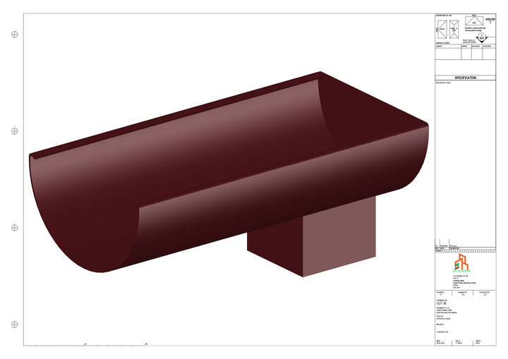 Aluminium Radius Gutter - Type 3 - End Spout - 63 Sq