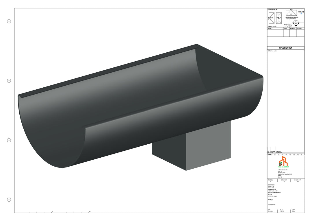 Aluminium Radius Gutter - Type 3 - End Spout - 63 Sq