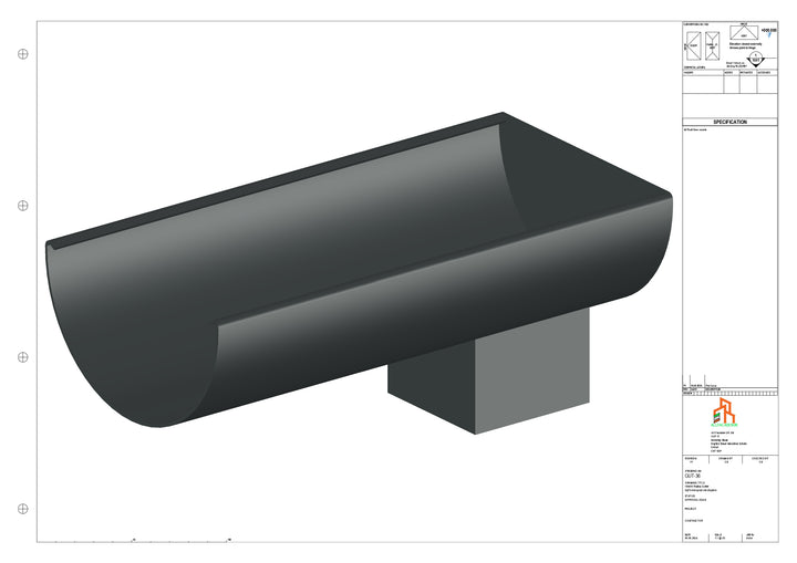 Aluminium Radius Gutter - Type 3 - End Spout - 63 Sq