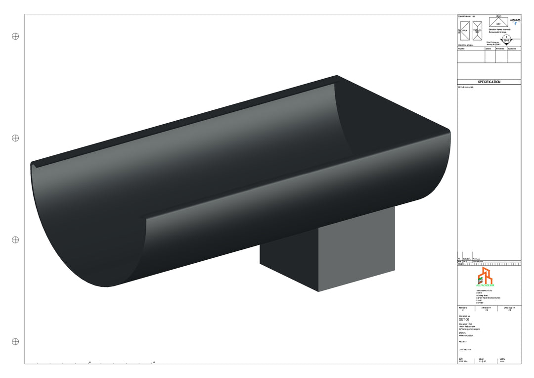 Aluminium Radius Gutter - Type 3 - End Spout - 63 Sq