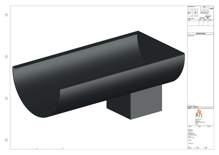 Aluminium Radius Gutter - Type 3 - End Spout - 76 Sq