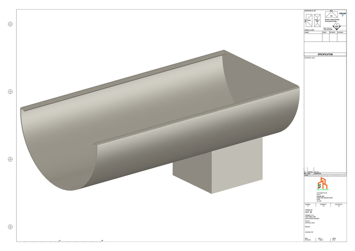 Aluminium Radius Gutter - Type 3 - End Spout - 63 Sq
