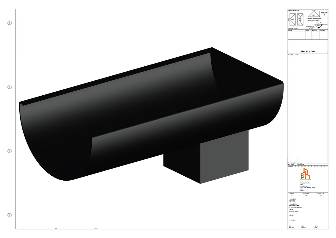 Aluminium Radius Gutter - Type 3 - End Spout - 76 Sq
