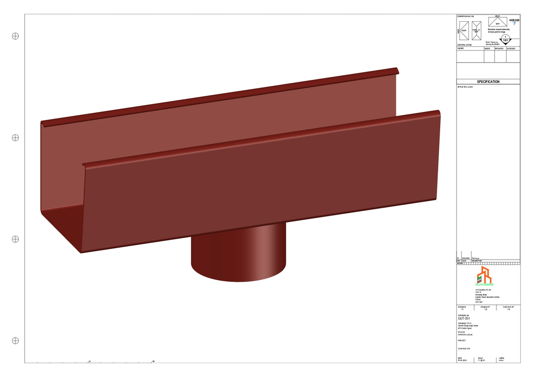 Aluminium Single Slope Gutter - Type 4 - Centre Spout - 63 Dia