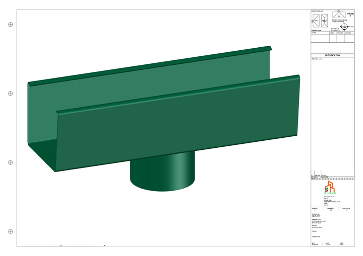Aluminium Single Slope Gutter - Type 4 - Centre Spout - 63 Dia