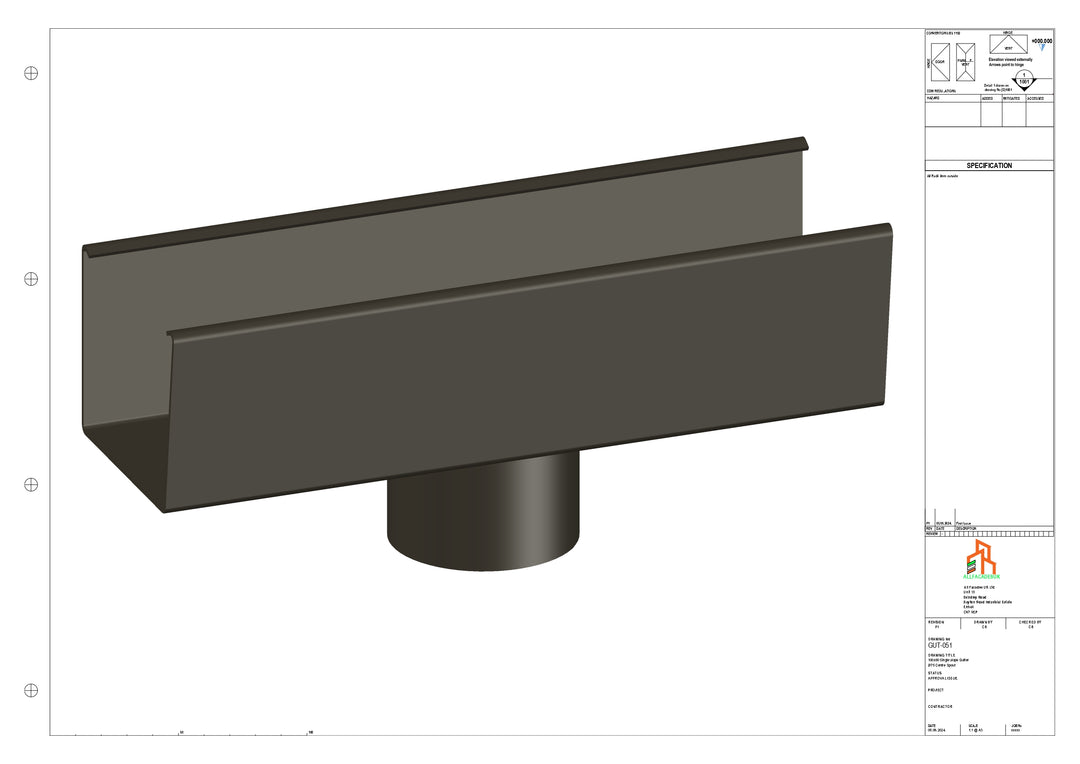 Aluminium Single Slope Gutter - Type 4 - Centre Spout - 63 Dia