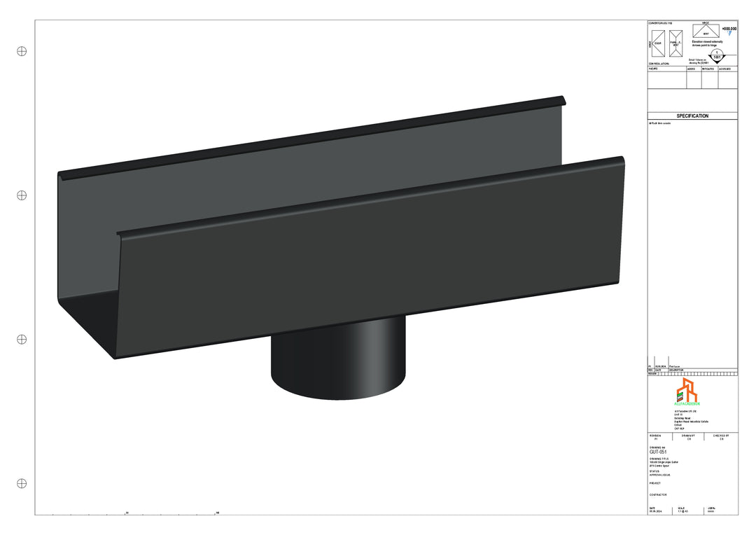 Aluminium Single Slope Gutter - Type 4 - Centre Spout - 63 Dia