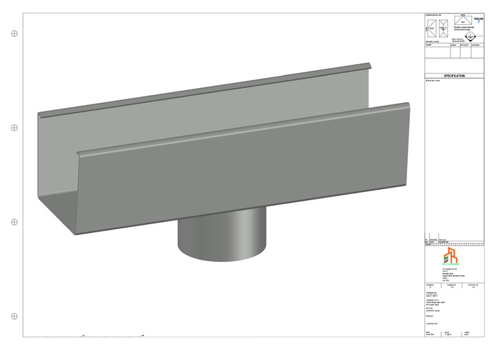 Aluminium Single Slope Gutter - Type 4 - Centre Spout - 63 Dia