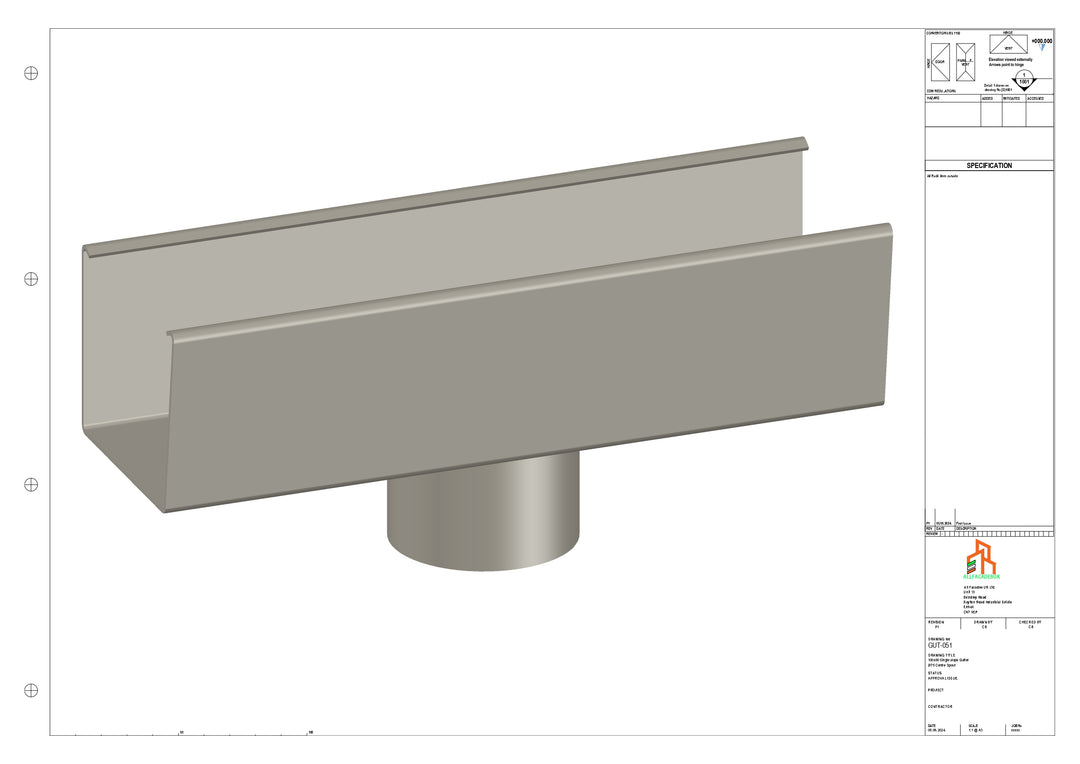 Aluminium Single Slope Gutter - Type 4 - Centre Spout - 63 Dia