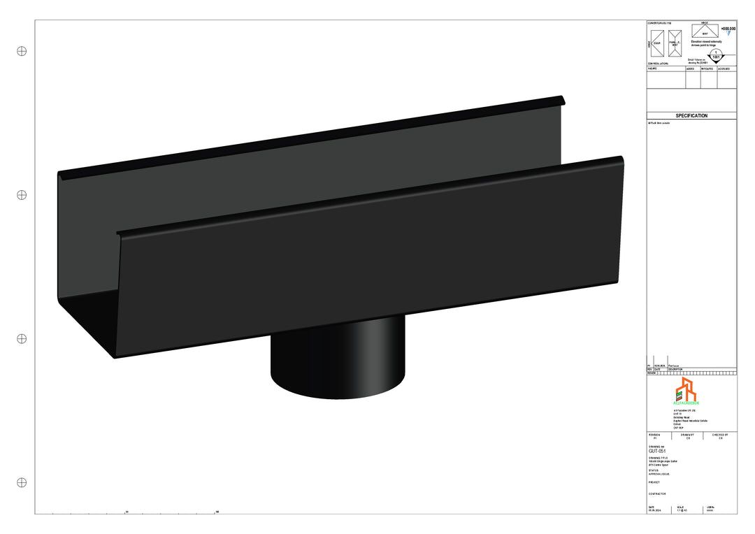 Aluminium Single Slope Gutter - Type 4 - Centre Spout - 63 Dia
