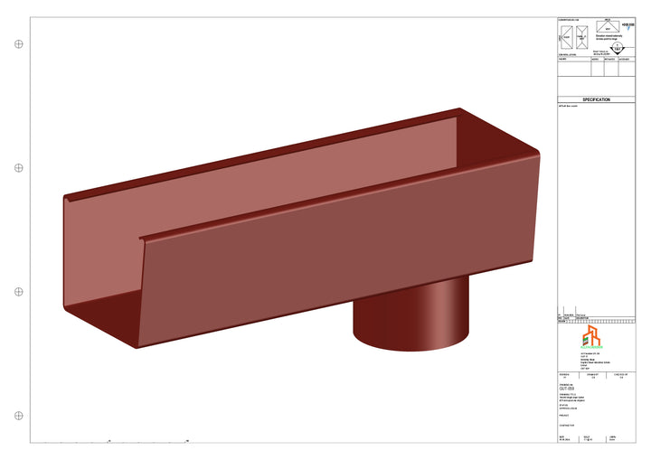 Aluminium Radius Gutter - Type 4 - End Spout - 76 Dia
