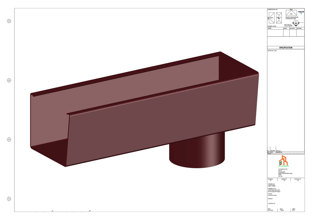 Aluminium Radius Gutter - Type 4 - End Spout - 76 Dia