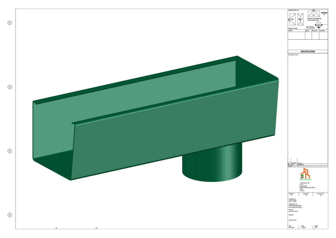 Aluminium Radius Gutter - Type 4 - End Spout - 76 Dia