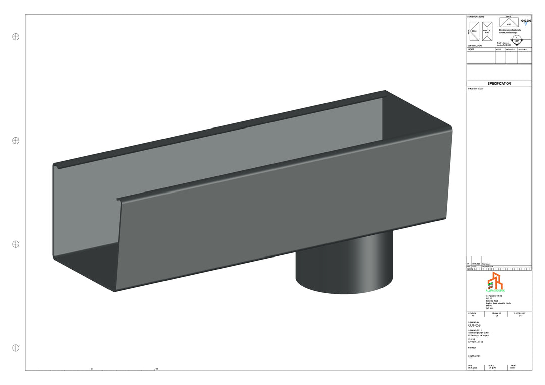 Aluminium Radius Gutter - Type 4 - End Spout - 76 Dia