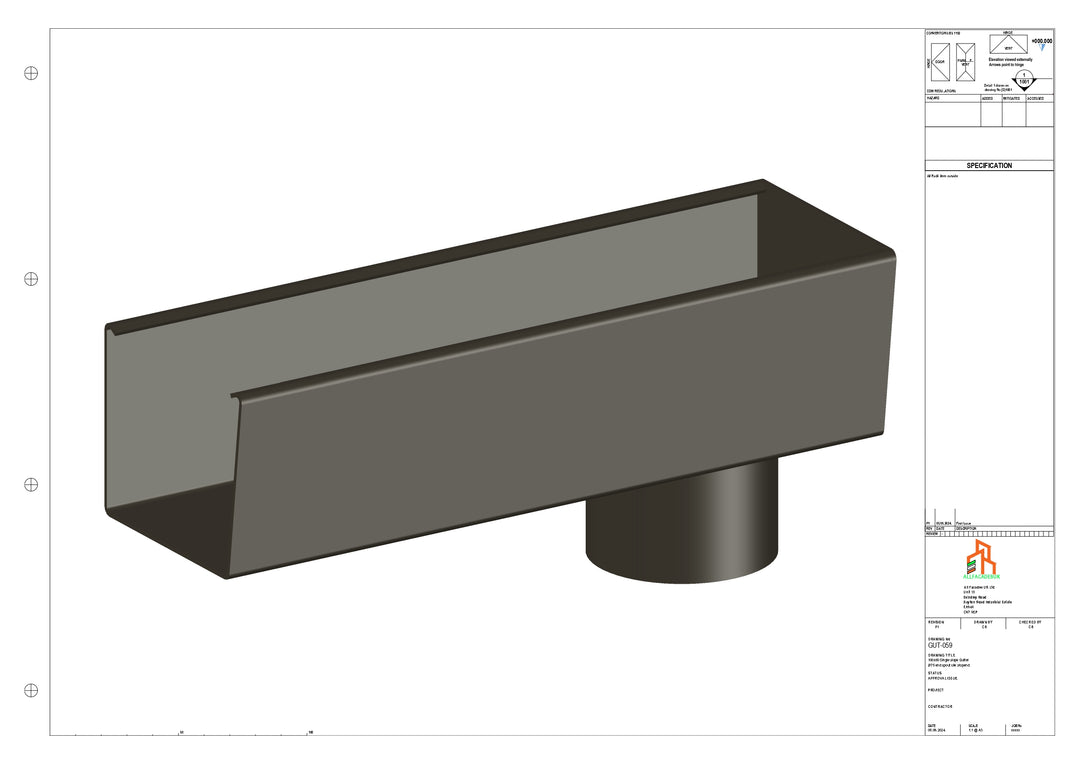 Aluminium Radius Gutter - Type 4 - End Spout - 76 Dia