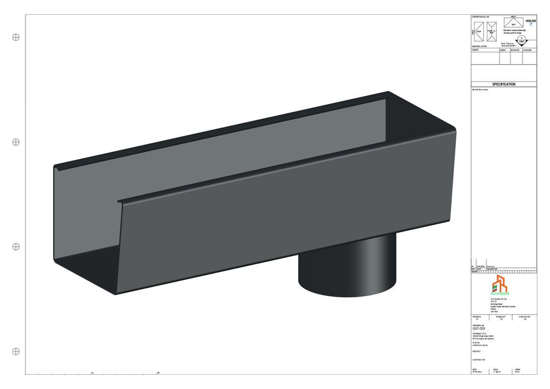 Aluminium Radius Gutter - Type 4 - End Spout - 76 Dia