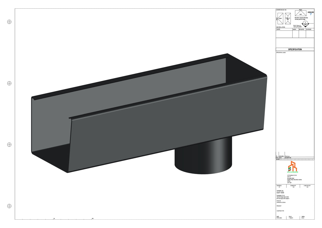 Aluminium Radius Gutter - Type 4 - End Spout - 76 Dia