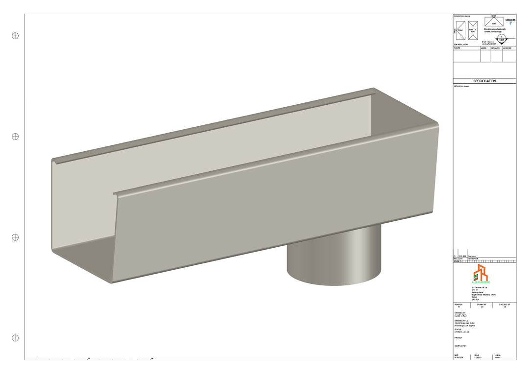 Aluminium Radius Gutter - Type 4 - End Spout - 76 Dia