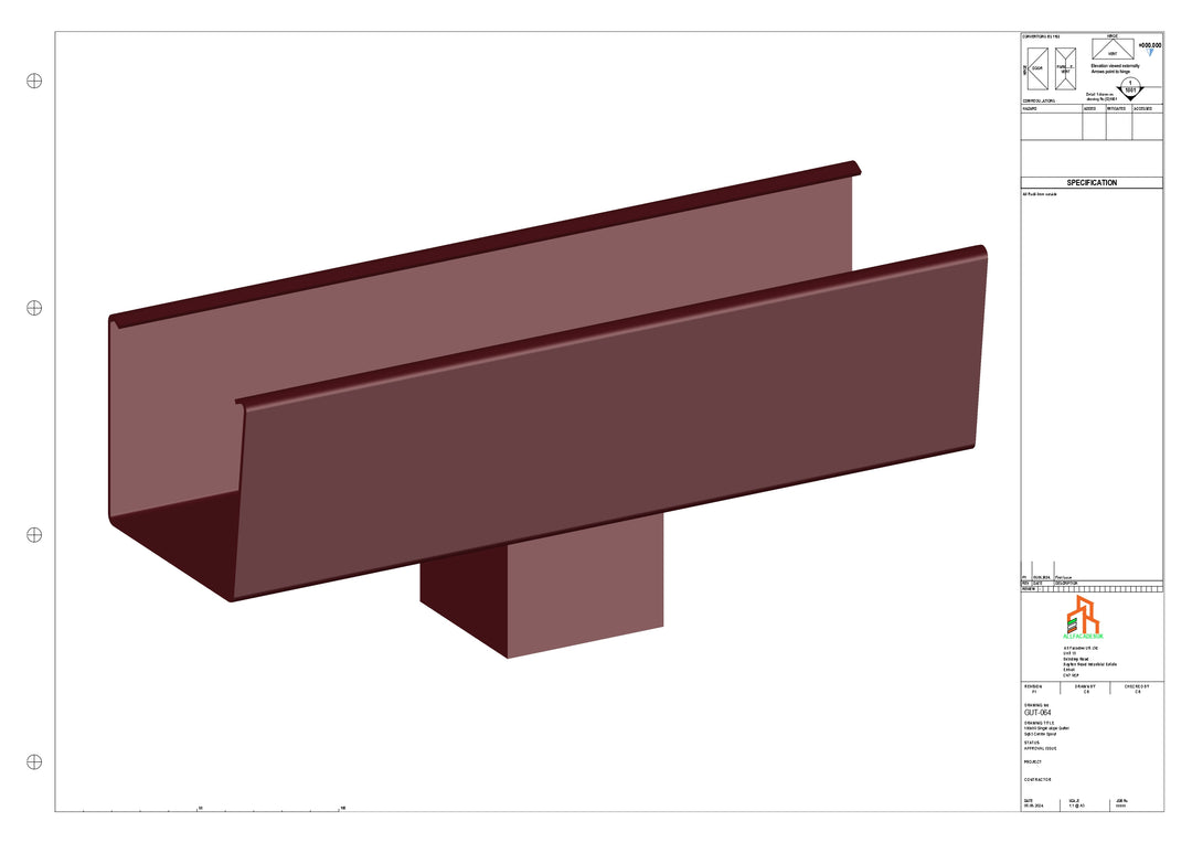 Aluminium Radius Gutter - Type 5 - Centre Spout - 76 Sq