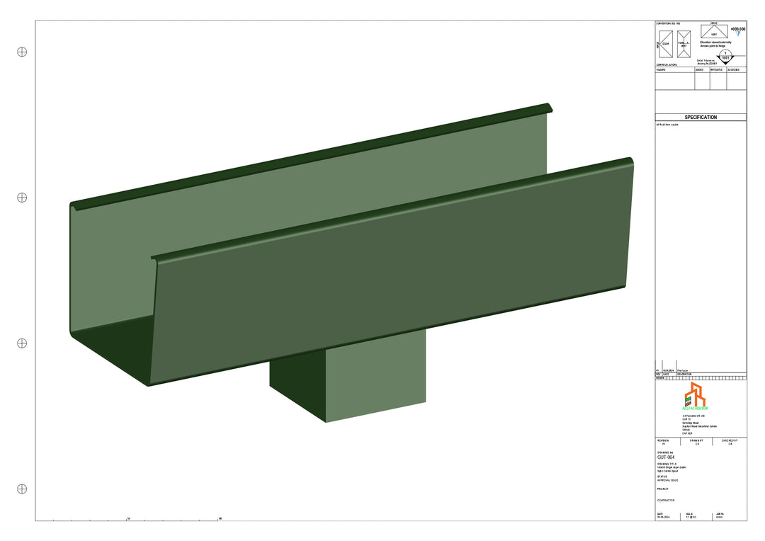 Aluminium Radius Gutter - Type 5 - Centre Spout - 63 Sq