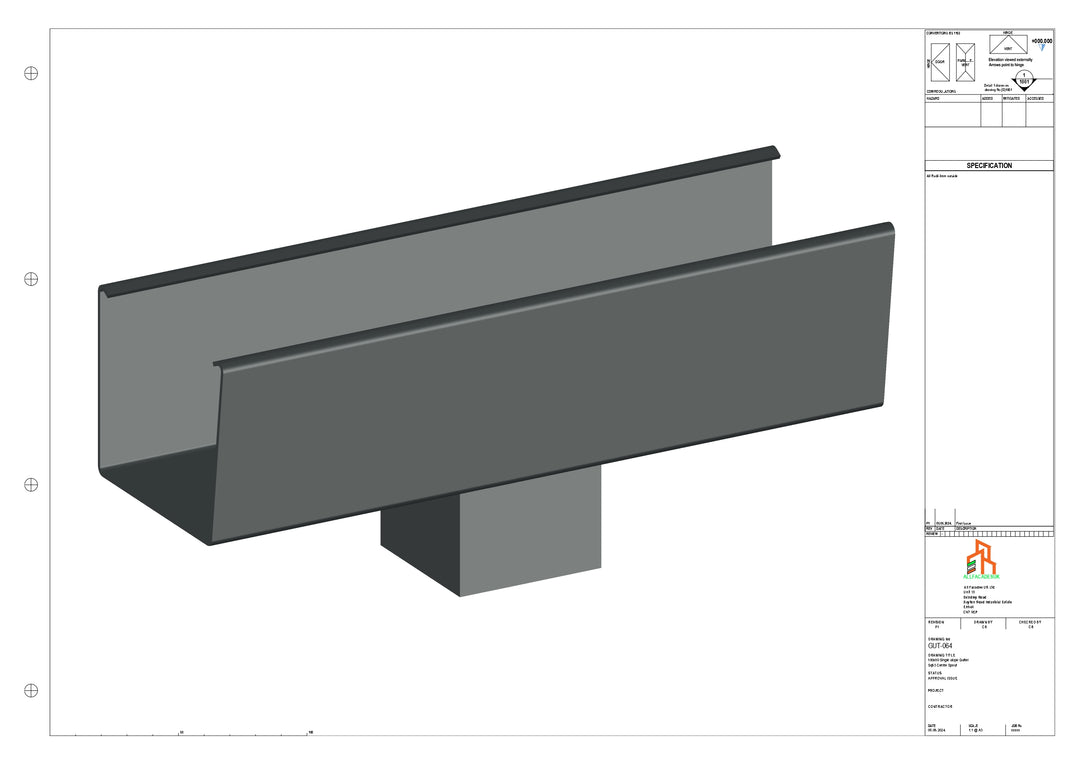 Aluminium Radius Gutter - Type 6 - Centre Spout - 63 Sq