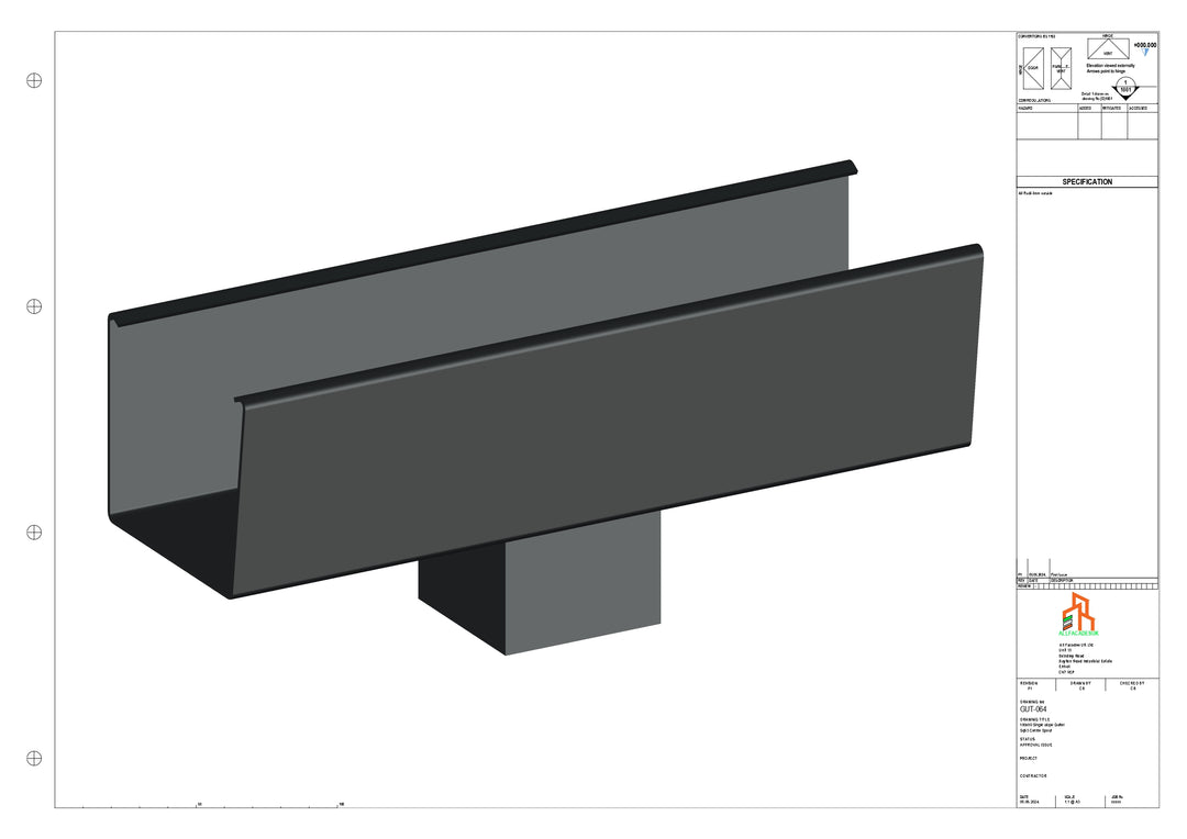Aluminium Radius Gutter - Type 4 - Centre Spout - 63 Sq