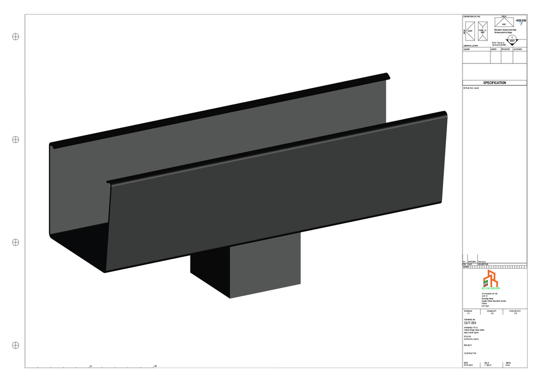 Aluminium Radius Gutter - Type 5 - Centre Spout - 63 Sq