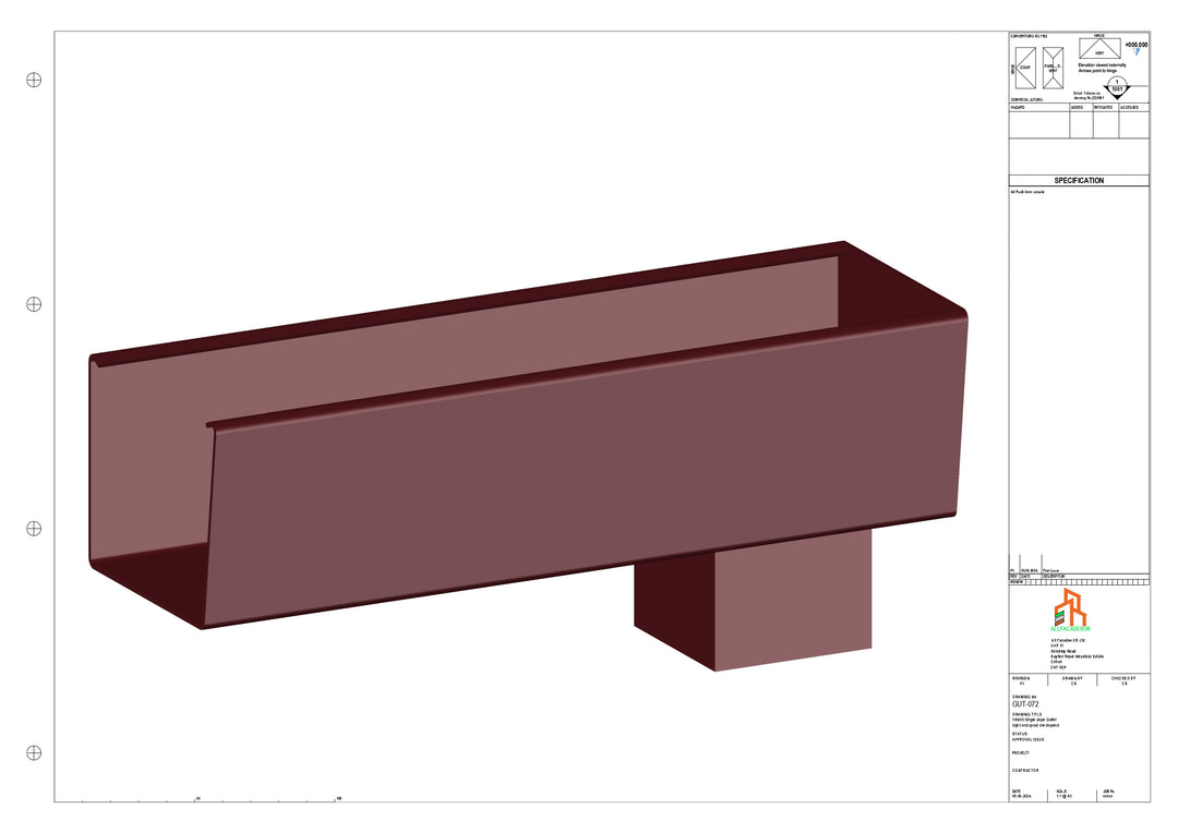 Aluminium Radius Gutter - Type 4 - End Spout - 76 Sq