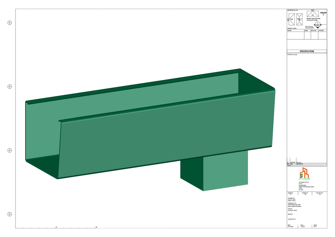 Aluminium Radius Gutter - Type 4 - End Spout - 63 Sq