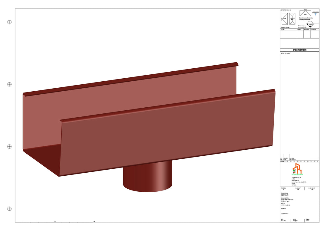 Aluminium Single Slope Gutter - Type 5 - Centre Spout - 76 Dia