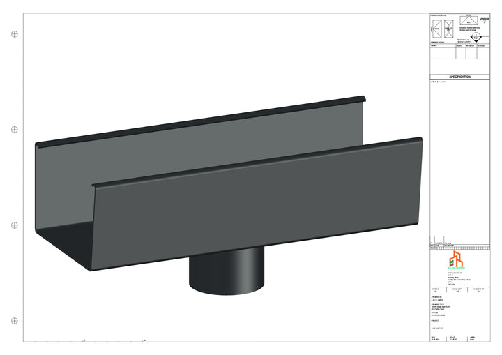 Aluminium Single Slope Gutter - Type 5 - Centre Spout - 63 Dia