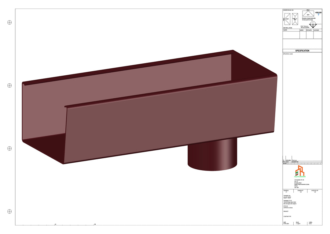 Aluminium Radius Gutter - Type 5 - End Spout - 100 Dia