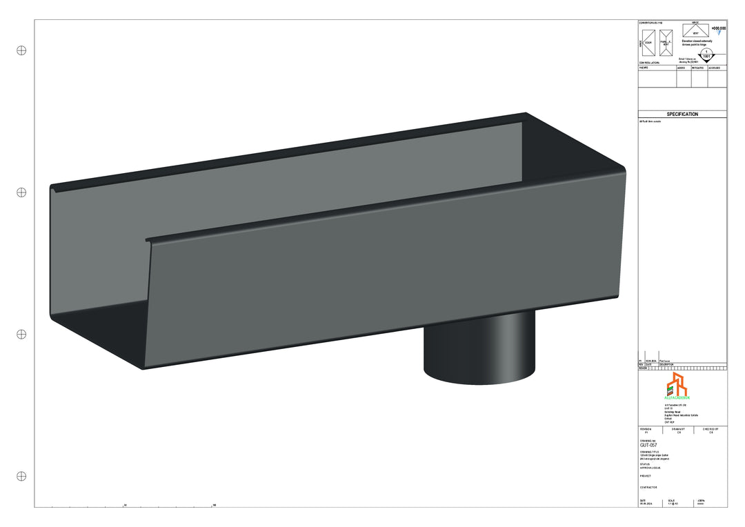 Aluminium Radius Gutter - Type 5 - End Spout - 76 Dia