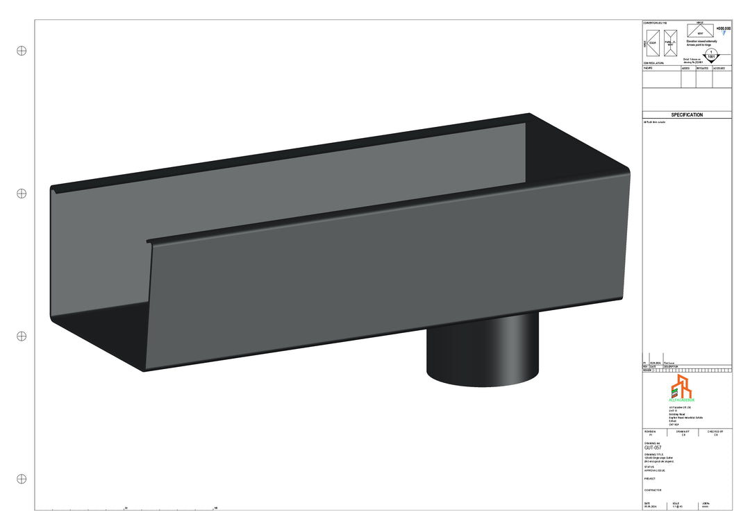 Aluminium Radius Gutter - Type 5 - End Spout - 100 Dia